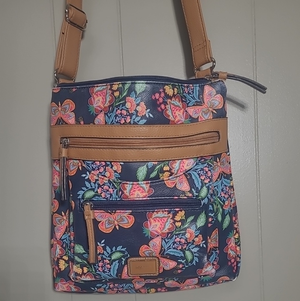 Rosetti Floral Crossbody/Shoulder Purse Handbag Blue Brown Multicolor